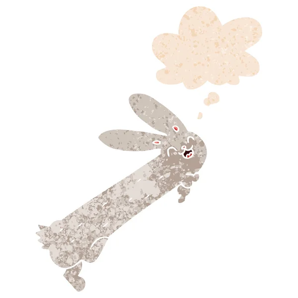 Смешной мультяшный кролик и мыльный пузырь в ретро текстурированном стиле — стоковый вектор