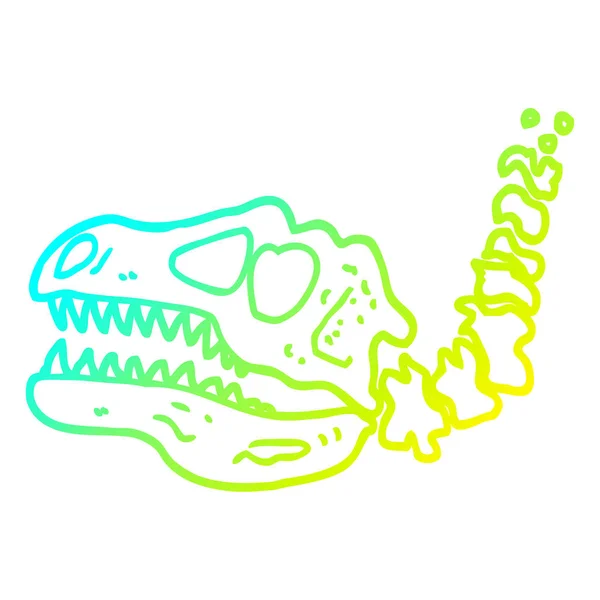 Línea de gradiente frío dibujo dibujos animados huesos de dinosaurios — Vector de stock