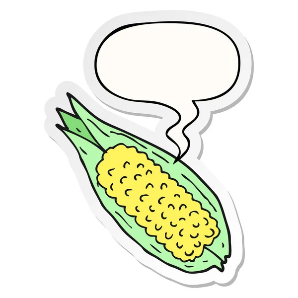 Karikatúra kukorica és a beszéd buborék matrica — Stock Vector