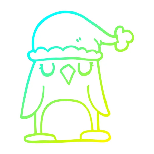 차가운 그라데이션 라인 그리기 만화 크리스마스 펭귄 — 스톡 벡터
