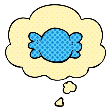 çizgi film sarılmış şeker ve çizgi roman tarzında düşünce balonu