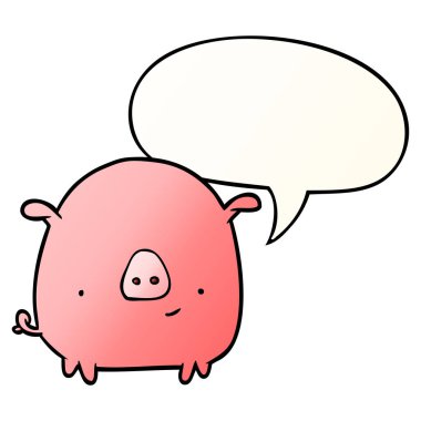 düzgün degrade tarzında karikatür mutlu domuz ve konuşma balonu