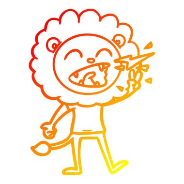 sıcak degrade çizgi çizim karikatür kükreyen aslan