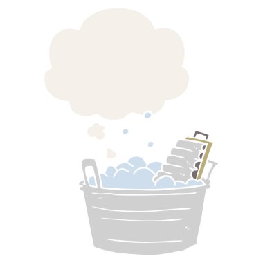 karikatür eski washboard ve kova ve retro sty düşünce balonu