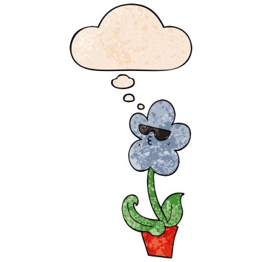 grunge doku desen serin karikatür çiçek ve düşünce balonu