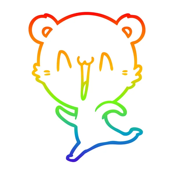 Rainbow gradient linje ritning lycklig Bear Running Cartoon — Stock vektor