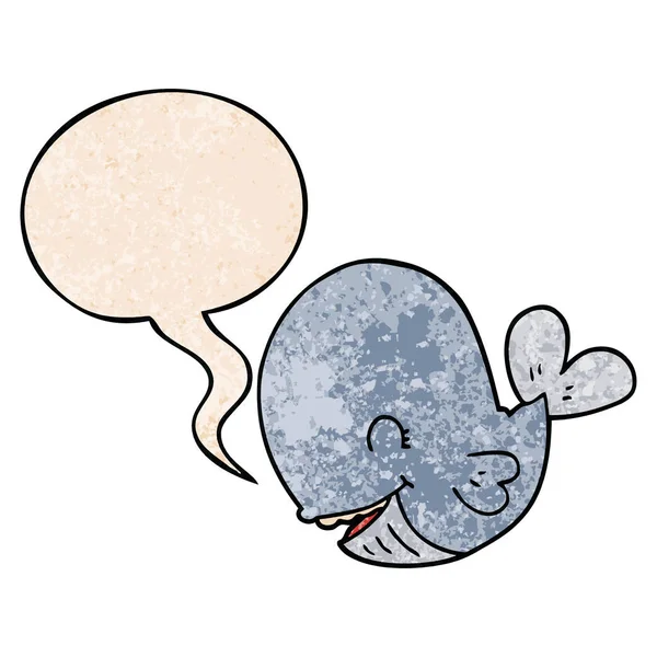 Cartoon walvis en toespraak bubble in retro textuur stijl — Stockvector