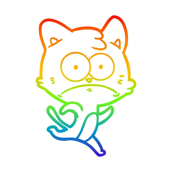 Arco iris gradiente línea dibujo dibujos animados nervioso gato — Vector de stock