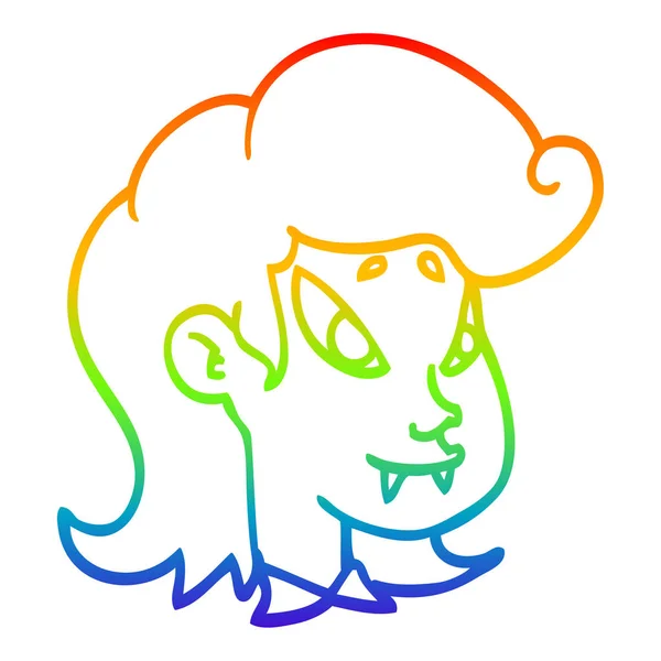 Rainbow gradient line drawing cartoon vampire head — Stock Vector