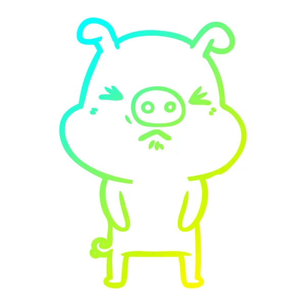 冷たいグラデーションライン描画漫画不機嫌な豚 — ストックベクタ