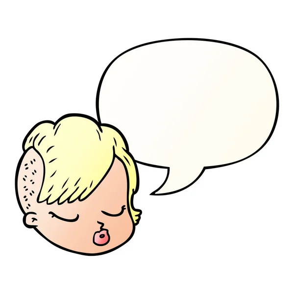 Düzgün degrade tarzında karikatür kadın yüz ve konuşma balonu — Stok Vektör