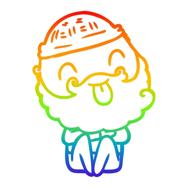 Regenboog gradiënt lijntekening man met baard steken uit tong — Stockvector