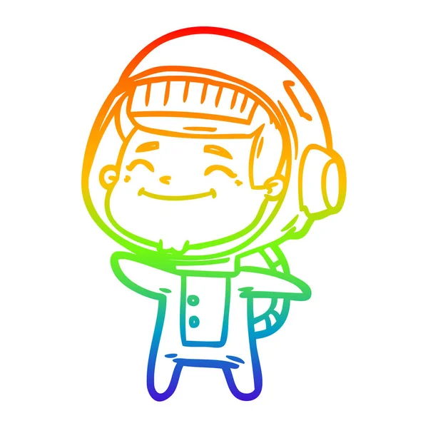 무지개 그라데이션 라인 그리기 행복 만화 우주 비행사 — 스톡 벡터