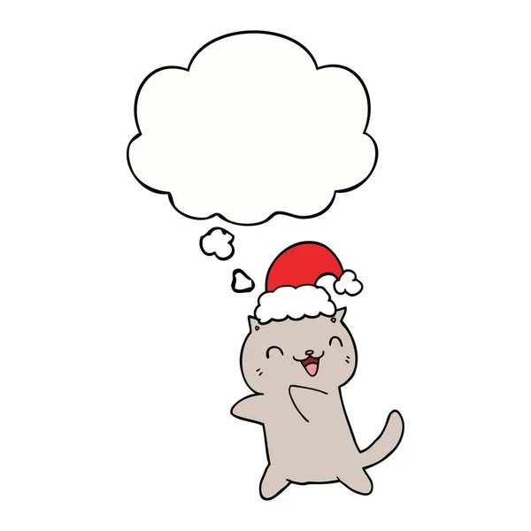 Leuke cartoon kerst kat en dacht Bubble — Stockvector