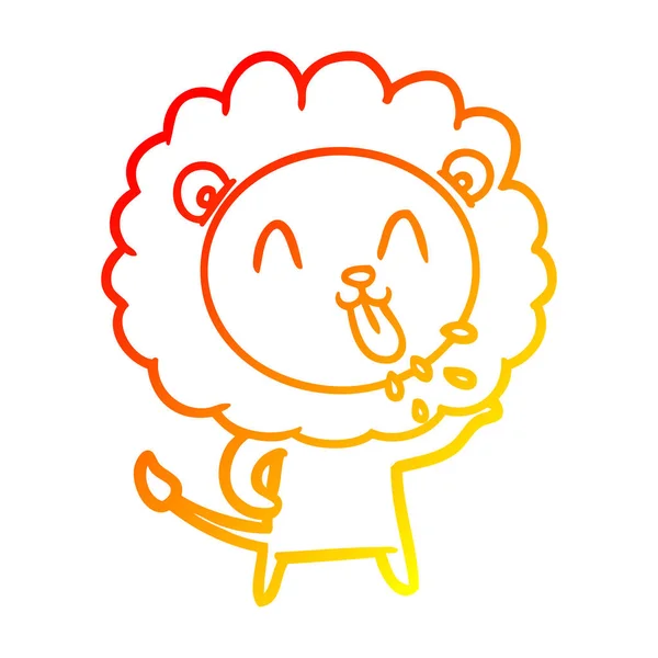 Línea de gradiente caliente dibujo feliz león de dibujos animados — Vector de stock