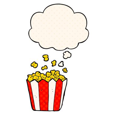 çizgi roman tarzında çizgi film patlamış mısır ve düşünce balonu