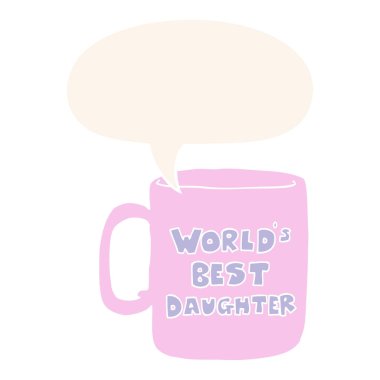 retro tarzında dünyanın en iyi kızı kupa ve konuşma balonu