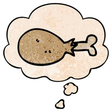 karikatür pişmiş tavuk bacak ve grunge doku da kabarcık düşünce 