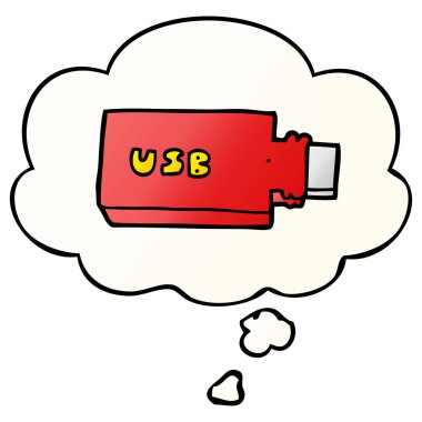 karikatür flash sürücü ve pürüzsüz degrade tarzında kabarcık düşünce