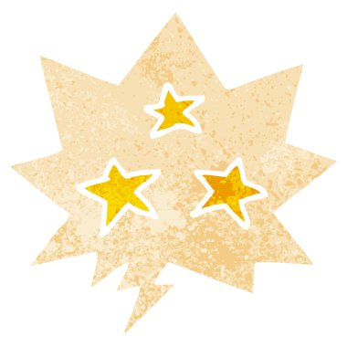 retro dokulu tarzda karikatür yıldız ve konuşma balonu