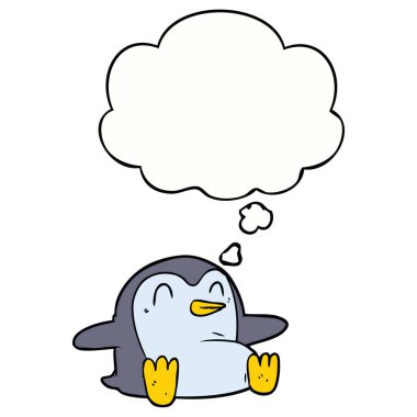 karikatür penguen ve düşünce balonu