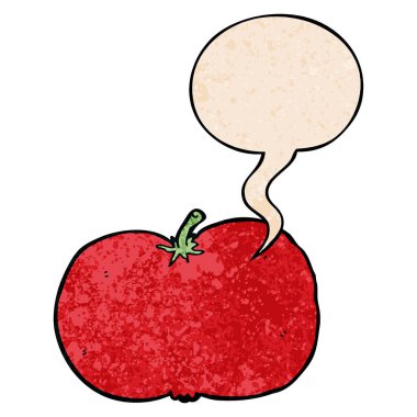 retro doku tarzında karikatür domates ve konuşma balonu