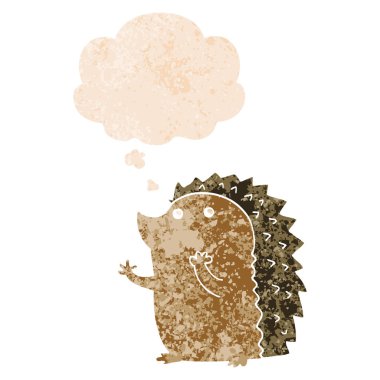 karikatür kirpi ve retro dokulu tarzında düşünce balonu