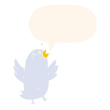 retro tarzında karikatür kuş şarkı ve konuşma balonu