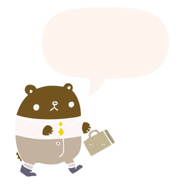 retro tarzında iş kıyafetleri ve konuşma balonu karikatür ayı