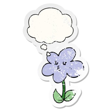 karikatür çiçek ve sıkıntılı yıpranmış etiket olarak kabarcık düşünce