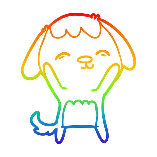 Regenbogen-Gradienten-Linie zeichnet glücklichen Cartoon-Hund — Stockvektor