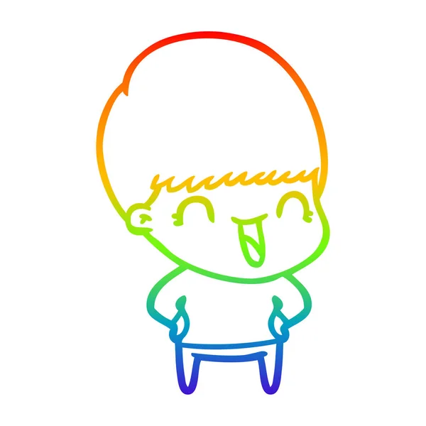 Rainbow gradient line drawing happy cartoon boy — Stock Vector