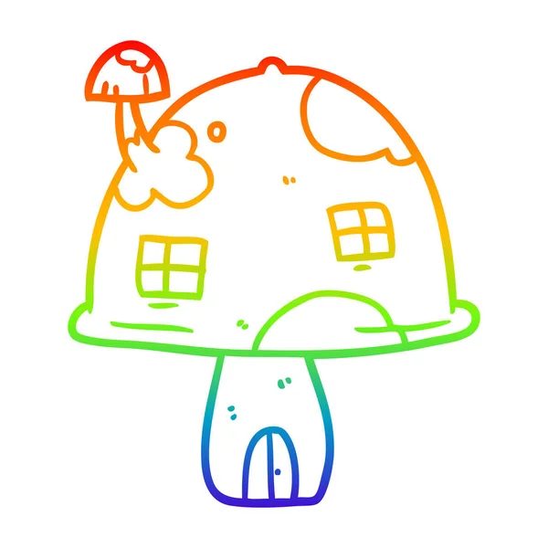 Linea gradiente arcobaleno disegno casa fungo fata — Vettoriale Stock
