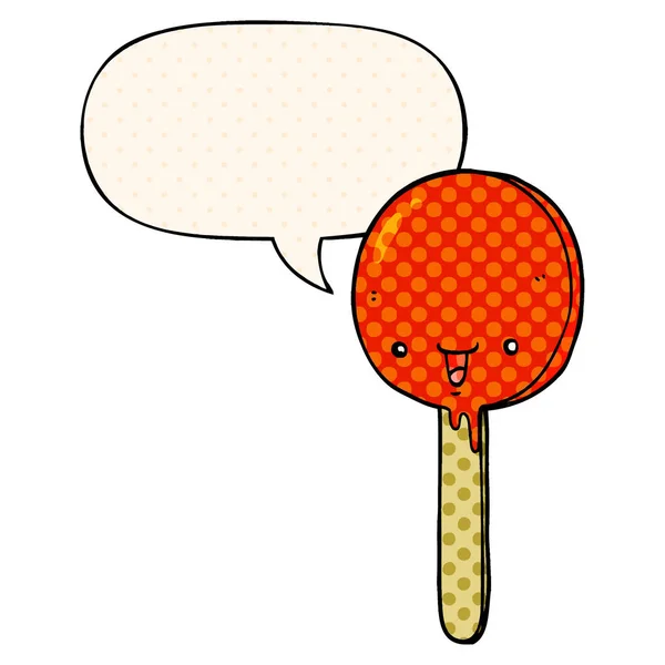 Cartoon Candy Lollipop en toespraak bubble in Comic Book stijl — Stockvector