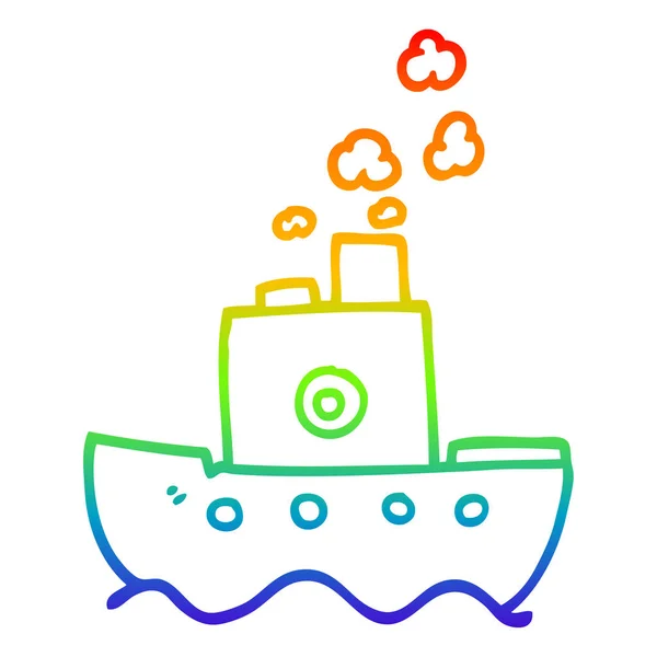 Rainbow gradient line drawing cartoon steam boat — Stock Vector