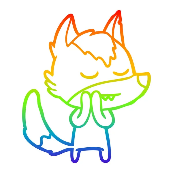 Arco-íris linha gradiente desenho amigável desenho animado lobo — Vetor de Stock