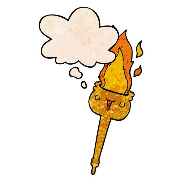 Latarka Flaming Cartoon i myśli bańka w grunge tekstury Patte — Wektor stockowy