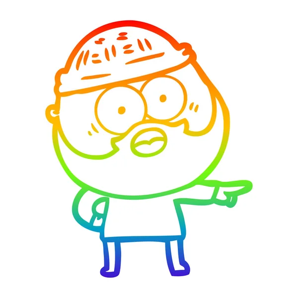 虹のグラデーションライン描画漫画ひげ男を指す — ストックベクタ