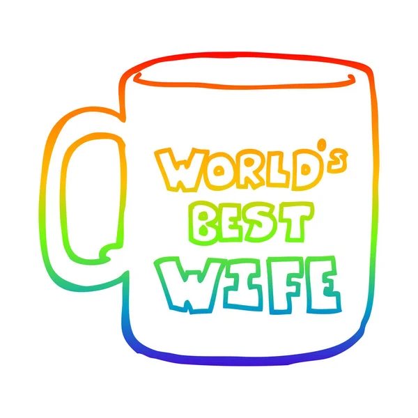 Rainbow gradient line drawing worlds best wife mug — Stock Vector