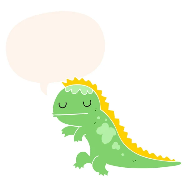 Dinosaurio de dibujos animados y burbuja del habla en estilo retro — Vector de stock