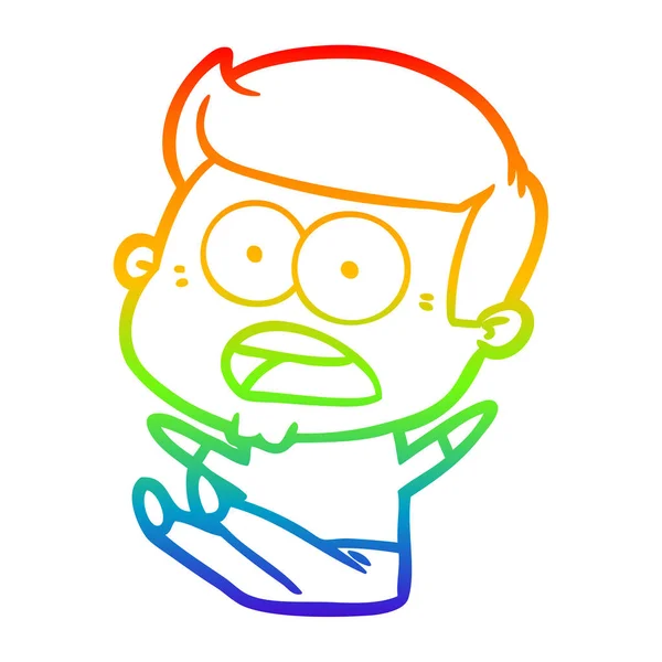 Regenboog gradiënt lijntekening cartoon geschokt man — Stockvector