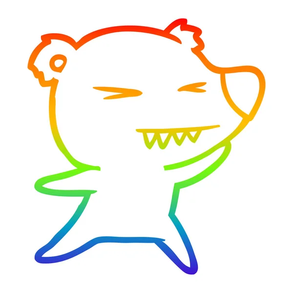 Rainbow gradient line drawing angry polar bear cartoon — Stock Vector
