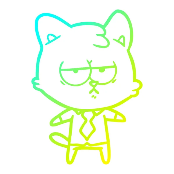 Linha gradiente frio desenho entediado desenho animado gato — Vetor de Stock