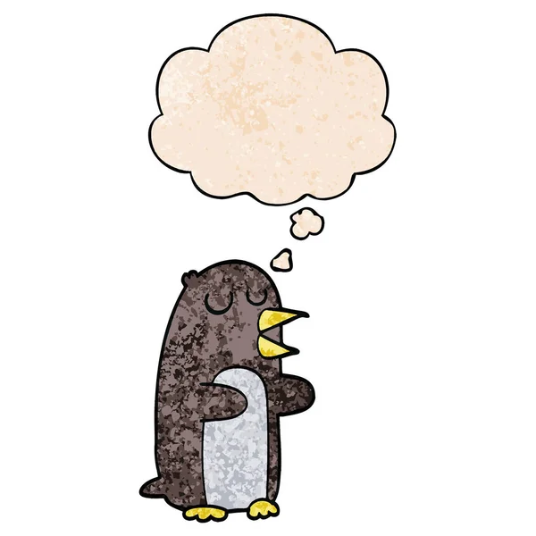 Cartoon-Pinguin und Gedankenblase im Grunge-Muster — Stockvektor