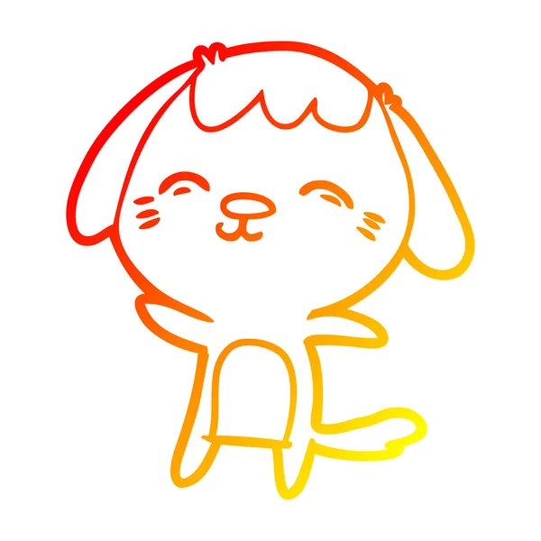 Línea de gradiente caliente dibujo feliz perro de dibujos animados — Vector de stock