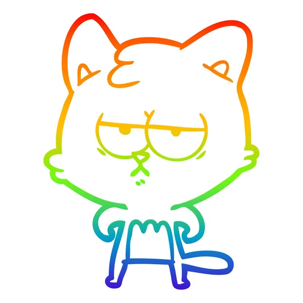 Regenboog gradiënt lijntekening vervelen cartoon kat — Stockvector