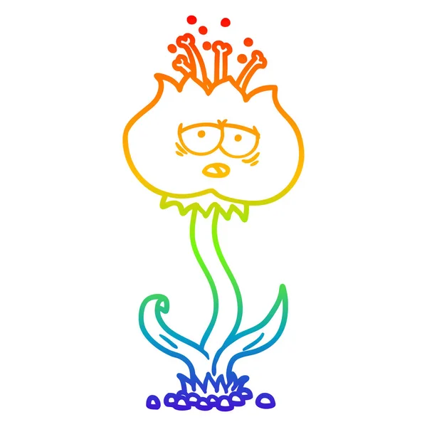 Regenboog gradiënt lijntekening cute cartoon bloem — Stockvector