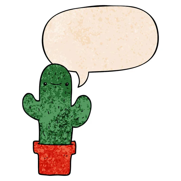 Cactus de dibujos animados y burbuja del habla en estilo de textura retro — Archivo Imágenes Vectoriales