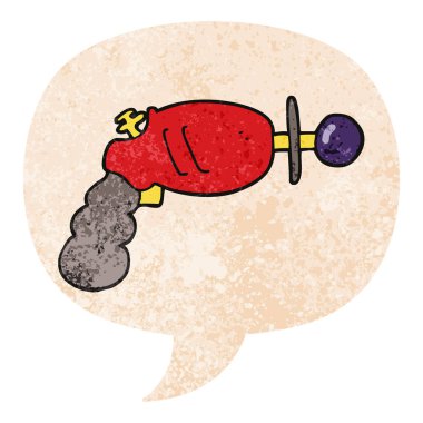 retro dokulu tarzda karikatür ışın silah ve konuşma balonu