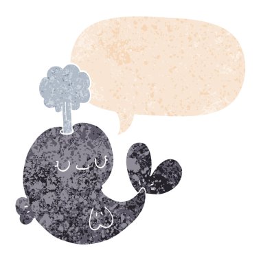 retro dokulu tarzısevimli karikatür balina ve konuşma balonu